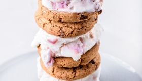 Close-Up Of Ice Cream Sandwiches In Plate Against White Background