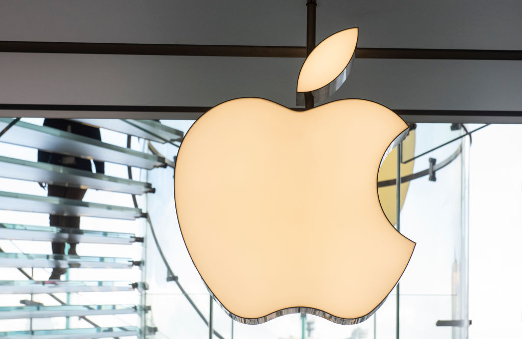 American multinational technology company Apple logo seen in...
