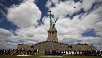 Million Rose Pedals Dropped Over Statue Of Liberty Commemorating 70th Anniversary Of D-Day
