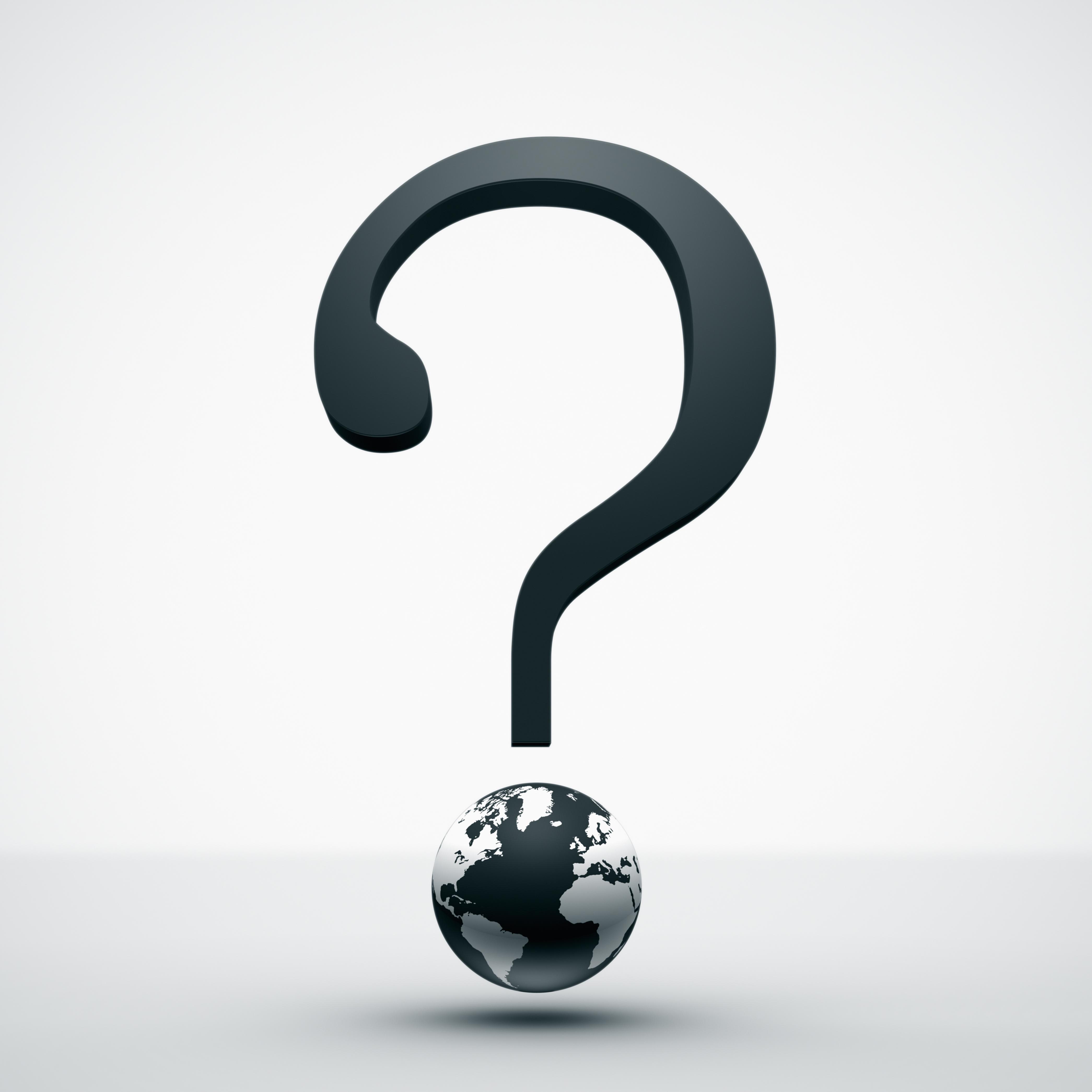 A question mark and a globe
