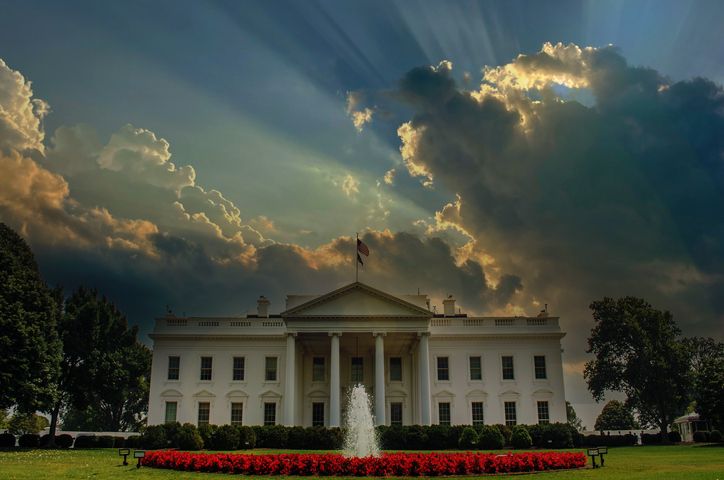 White House with ominous clouds